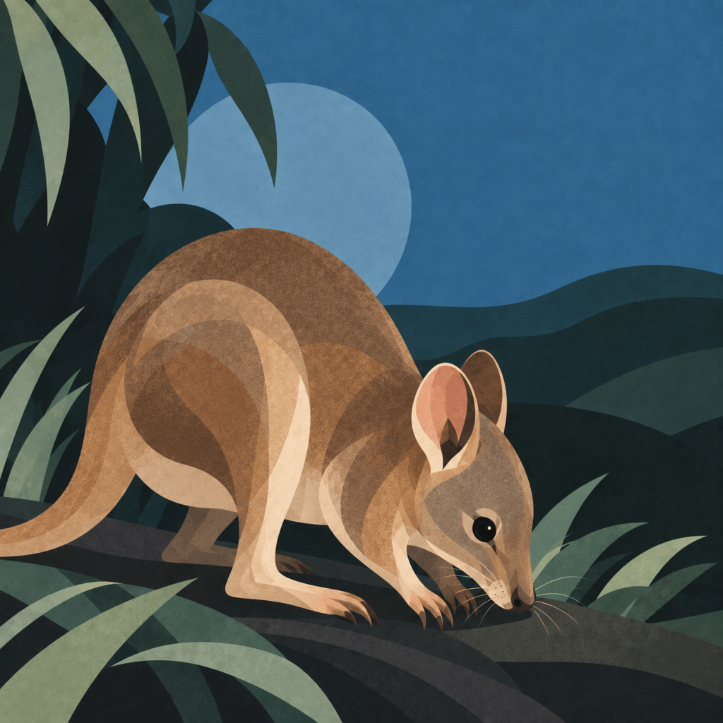 Stylised illustration of an Eastern Bettong foraging