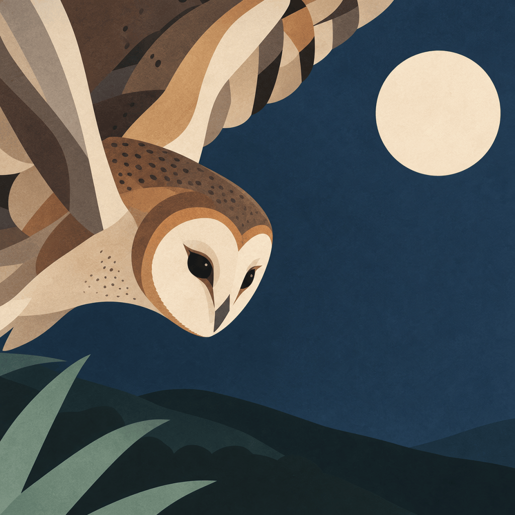 Stylised illustration of a Tasmanian Masked Owl